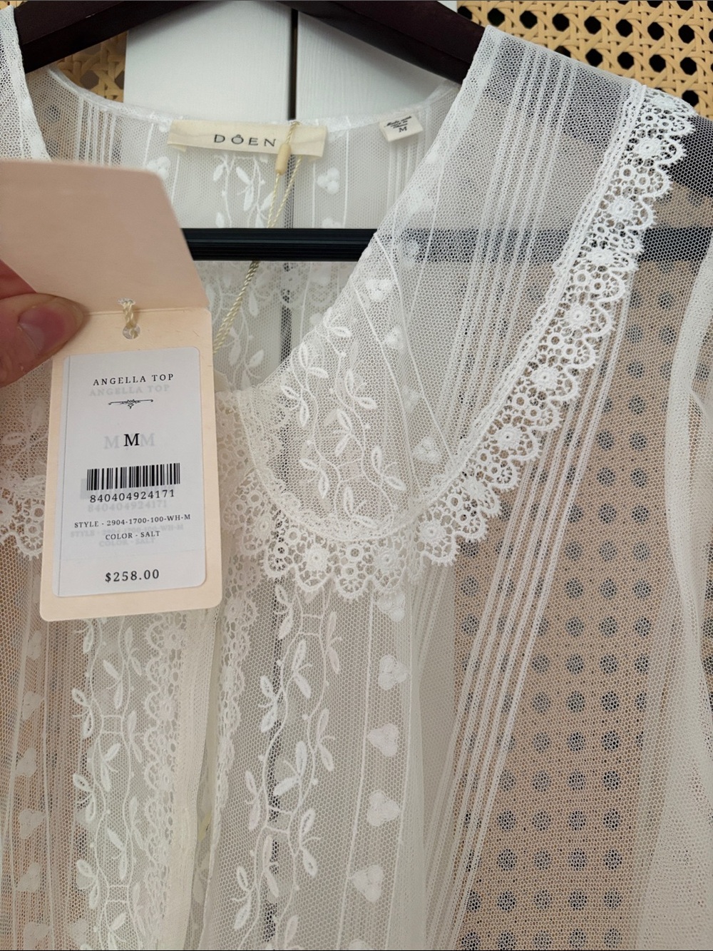 DÔEN Angella Top - Sheer Lace-Trim Blouse in Ivory - Picture 2 of 3